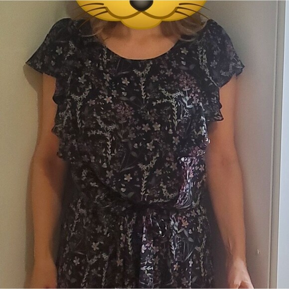 Max Studio floral ruffle midi dress L black - Picture 2 of 10